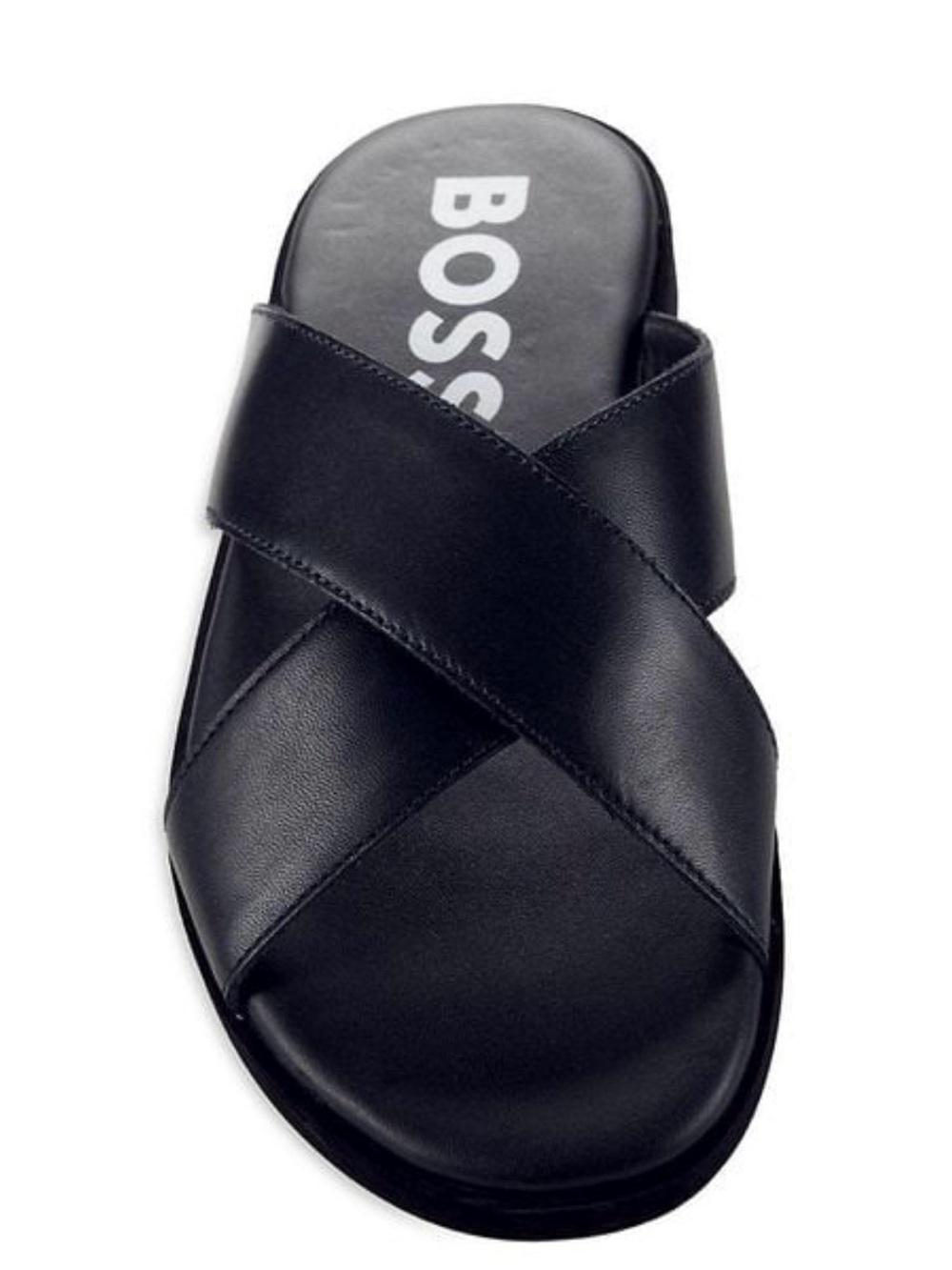 Boss Black Leather Crossover Slide Sandals
